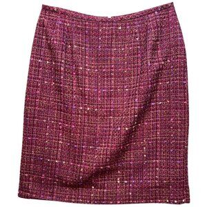 Le Suit Womens Tweed Knee Length Pencil Skirt Size 10P Pink Back Slit Zipper